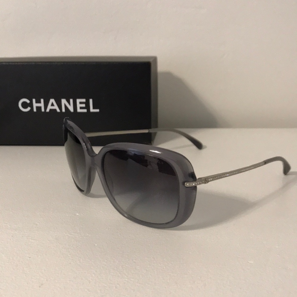 Chanel Gray Crystal Square Sunglasses